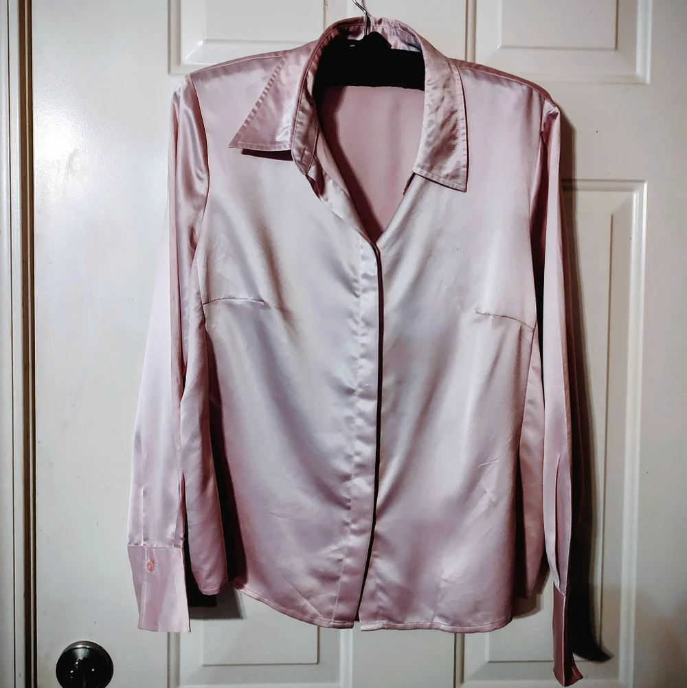 🌷🩷🌷 Gorgeous Baby Petal Powder Pink Silky Soft Satin Blouse Top - 16 - Picture 4 of 16